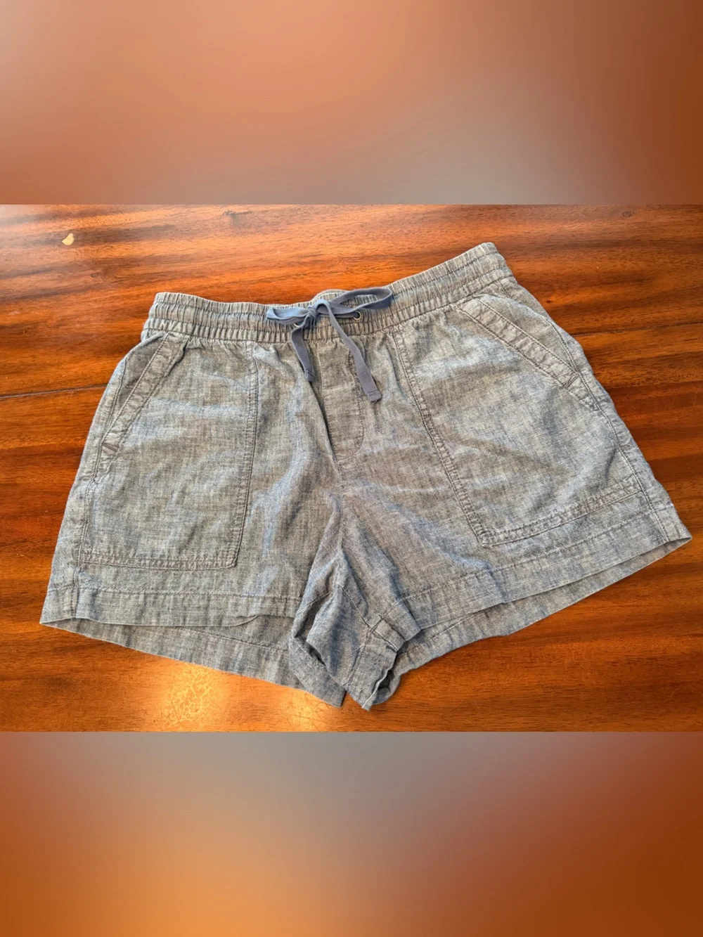 GAP Blue Drawstring Linen-Blend Athletic Shorts
